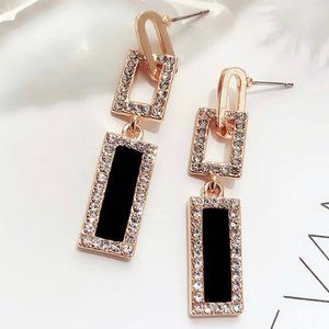 Geometric Rhinestone Drop Earrings BLACK AND CRYSTAL NEW WITH TAG